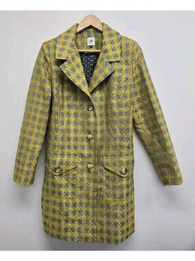 Cabi Regency Houndstooth Jacket M Preppy Old Money Bee Print Lining Yellow